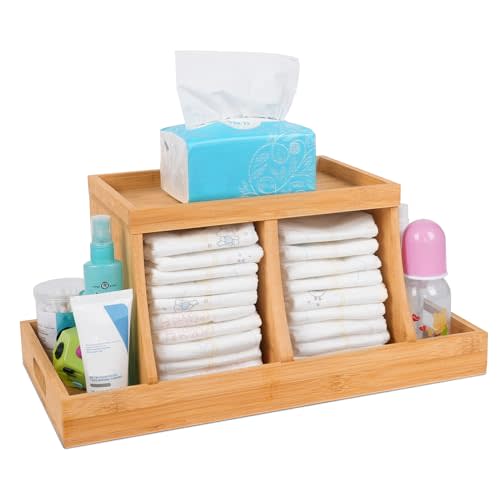 Three colors Bamboo Diaper Organizer, Wooden Diaper Caddy, Changing Table Organizer Storage Organizer, Nursery Baby Organization