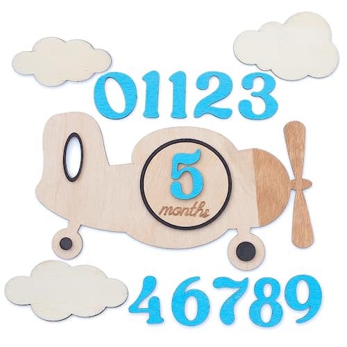 Baby Girl Monthly Milestone Signs, 1-12 Monthly Baby Milestone Boy, Newborn Photography Props Double-Sided, Nursery Decor for Boys (Plane)