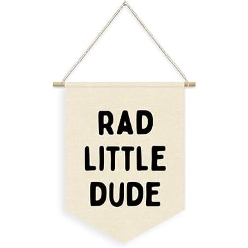 Baby Boy Nursery Decor,Rad Little Dude Room Decor Wall Hanging Flag for Cool Boys,Nursery,Playroom Decor Linen Pennant Banner for Baby Boy Room Playroom