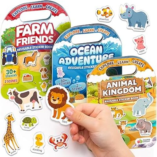 Reusable Sticker Books for Toddlers 1-3, Stickers for Toddlers 2-4 Years - Stickers for Kids Airplane Toys for Toddler 1-3, Toddler Travel Toys - Reusable Sticker Book Birthday Gifts for Boys Girls