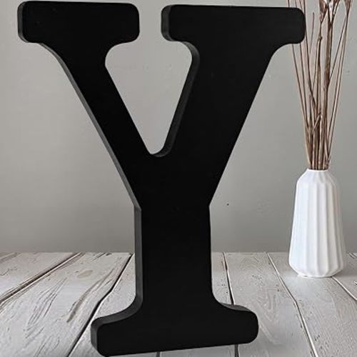 AOCEAN 12 inch Black Wood Letters Unfinished Wood Letters for Halloween Decorative Standing Letters Slices Sign Board Decoration for Craft Home Party Projects (Y)