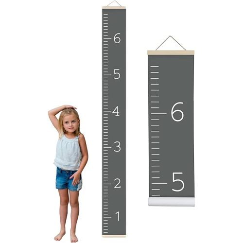 Morxy Canvas Growth Chart for Kids - Unisex Kids Room Wall Decor - Measuring Height Chart- Wall Tape with Height Chart for Kids (Canvas, Plain Dark Gray)