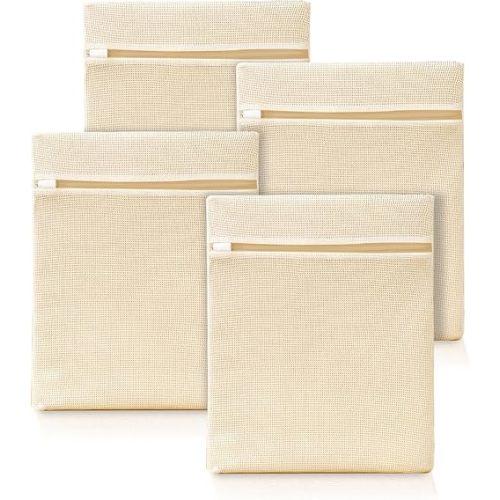 4Pcs Cotton Mesh Laundry Bags for Delicates,Breathable Mesh Garment Bag for Washing Machine,Travel Wash Bags with Zipper for Bras,Underwear,Socks,Baby Clothes,Laundry Dorm Room Essentials(M)