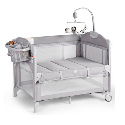 Baby Bassinets Bedside Sleeper, 4 in 1 Portable Bedside Crib w/Mattress, Diaper Changer, Storage Basket, Music Box, Carry Bag, Foldable Playard Sleeper for Newborn (Light Gray)