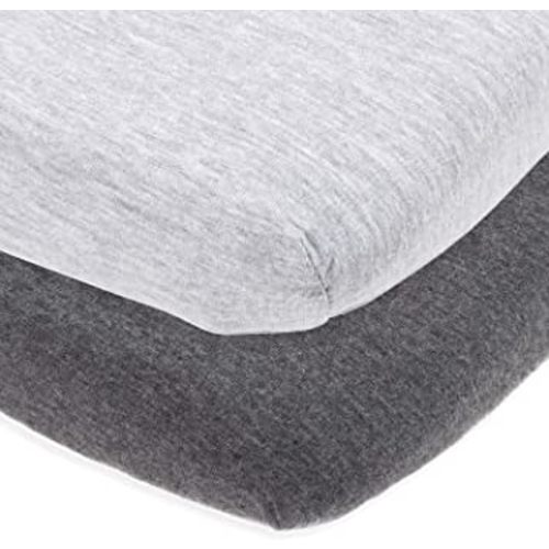 Travel Crib Fitted Sheets Compatible with Guava Lotus, Baby Bjorn, Dream on Me Travel Crib Light Playard – Fits Perfectly on 24 x 42” Mattress No Bunching – Soft Jersey Cotton – 2 Pack – Heather Grey