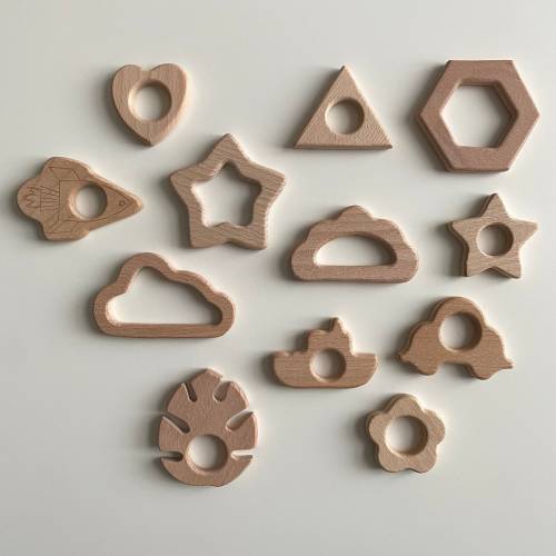 Wooden Shapes Teethers, Cloud Teether, Natural Teething for Baby , Toy Rattle Teether , Baby , Natural Beech Wood , Wooden Cloud Teether