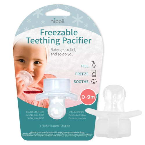 Nippii Freezable Orthodontic Pacifier, Teething Relief, Cooling Silicone Baby Soother 0-9mo