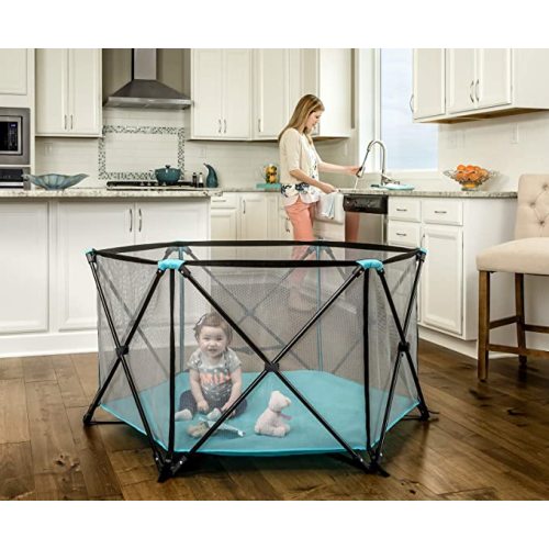 Regalo My Portable Play Yard Indoor and Outdoor, Bonus Kit, Includes Carry Case, Washable, Aqua, 6-Panel