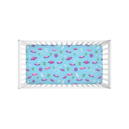 Ufo Alien Space Crib Sheets | Pastel Goth Spooky Cute Kawaii Sci Fi Science Fiction Galaxy | Nursery Baby Bed Girl Mattress Cover Decor