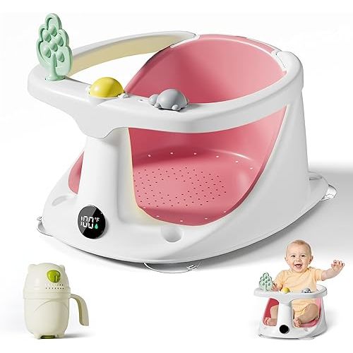 Baby Bath Seat for Babies 6 Months & Up - Bathtub Seats for Babies Sitting Up with Rinse Cup, Non-Slip, Comfortable, Infant Bath Essentials, Pink