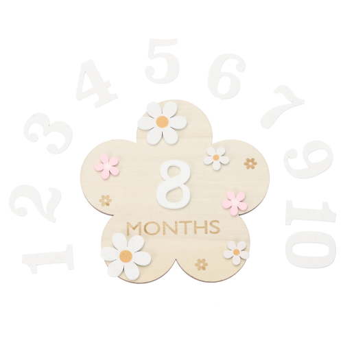 Uxcell Monthly Milestones, Wooden Milestones Monthly Cards Announcement Signs (3D Flower, White, 6.3 x 6.3 Inch)