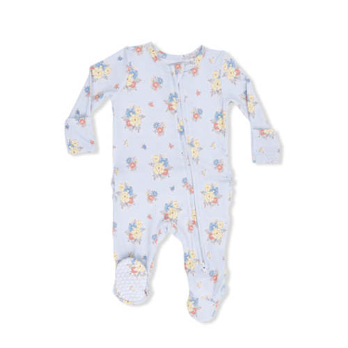 Country Stitch Floral - 2 Way Ruffle Back Zipper Footie