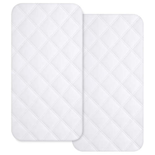 Yoofoss Waterproof Bassinet Mattress Pad Cover 2 Pack Fit for Rectangle Bassinet Mattress, Baby Bassinet Mattress Protector for Boys and Girls 34X19in