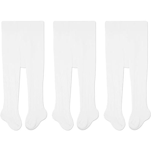 CozyWay Girls Tights Cotton Cable Knit Footed Pantyhose Baby Toddler Leggings - Pack of 3