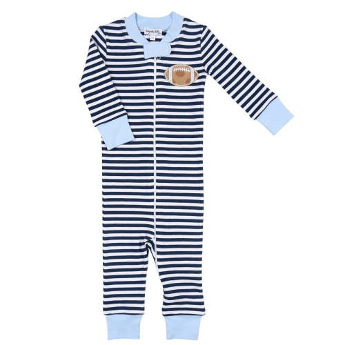 Magnolia Baby Boys Navy Blue Football Stripes Zipped Pajamas – Best Dressed Child