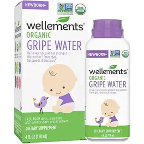 Wellements Organic Gripe Water | Relieves Occasional Stomach Discomfort from Baby Gas, Colic, Hiccups and Fussiness | Certified Organic and Non-GMO | No Artificial Flavors | 4 Fl Oz. | Ages Newborn+