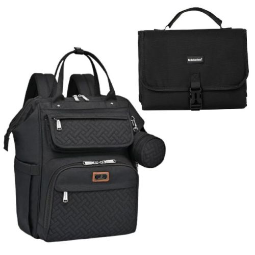BabbleRoo Travel Diaper Bag Backpack & Vegan Leather Changing Pad, Spacious & Stylish, Black Pañaleras Para Bebe
