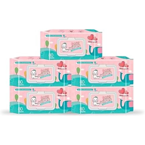 Consumable Corner - Baby Wipes - Hypoallergenic Wet Wipes - Wipe Skin or Surface - Safe for Sensitive Skin - Plant-Based Gentle Formula - Alcohol-Free - Flip-Top Lid - Unscented - 5 Packs - 400 Count