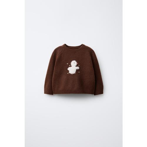 EMBROIDERED DUCK KNIT SWEATER - Brown | 12-18M
