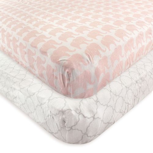 Hudson Baby Infant Girl Cotton Fitted Crib Sheets, Elephant, One Size