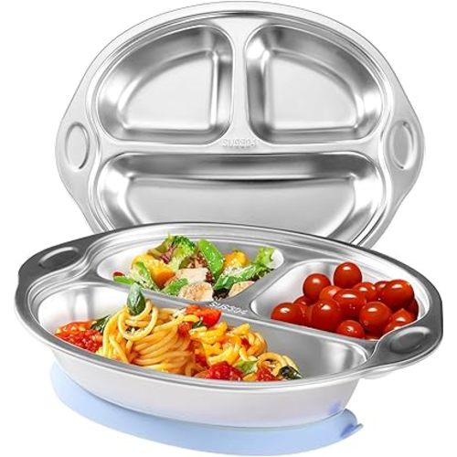 Stainless Steel Baby Suction Plates: Divided Plates for Babies and Toddlers, Made of 100% Food-Grade Materials Ideal for Baby-Led Weaning BPA-Free Toddler Feeding Dishwasher Safe Purple