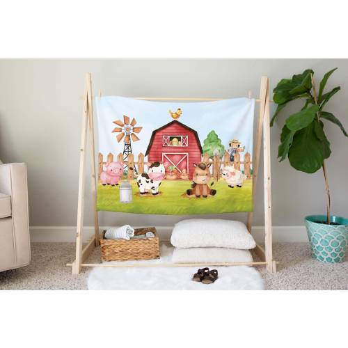 Farm baby blanket, Farm nursery bedding, Farm animals blanket, Red Barnyard blanket, Gender neutral blanket, New baby gift, New mom gift MoF