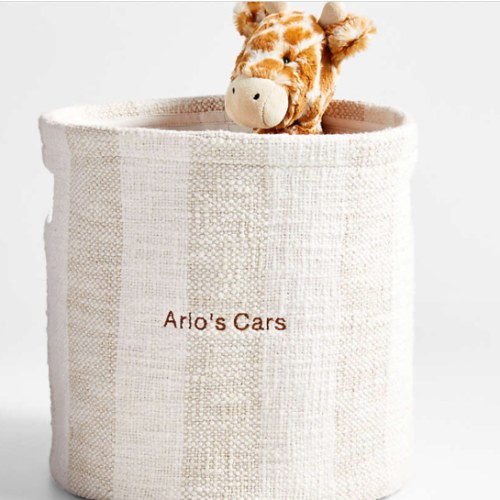 Cove Stone Tan Organic Cotton Striped Shelf Storage Bin