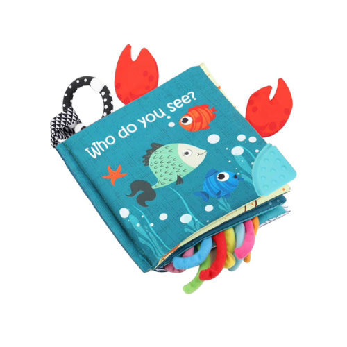 Fish Baby Books Toys, Touch Feel Cloth Crinkle Books for Babies,Baby Infant Toys 0-6, 6-12,12-18 Months,Early Learning Education, Christmas Shower Baby Gifts for Boys Girls,Teething,Mirror,Shark Ocean