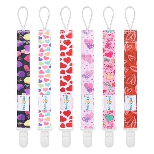 Babygoal Heart Pacifier Clips, 6 Pack Binky Paci Holder and Leash for Boys and Girls Fits for Most Pacifier, Binkie Styles & Baby Teethers & Toys and Valentine's Day Gift 6PB24