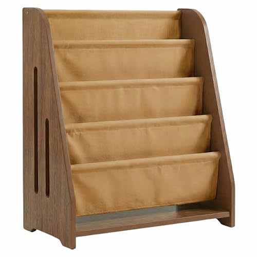 Perugina Wood Kids Bookshelf Montessori DutchDesign 5Tier(WalnutPattern) | Nursery Toddler Baby Book Shelf kidsroom
