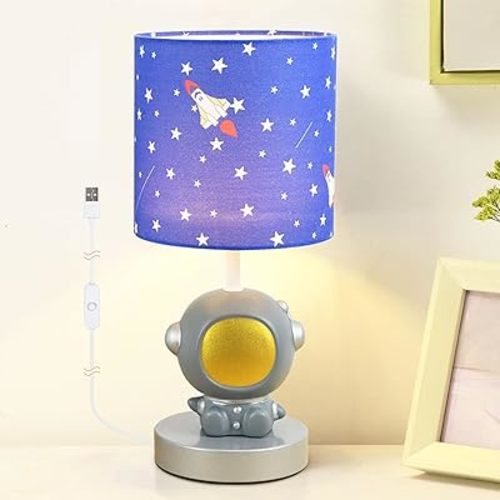 Lampwell Astronaut LED Table Lamp with USB Port DC5V,Blue Kids Table Lamp,Night Light for Kids Room,Nursery,Bedroom,Kitchen Counter,Gameroom,Φ5.91×H13.07IN,Hand-Made