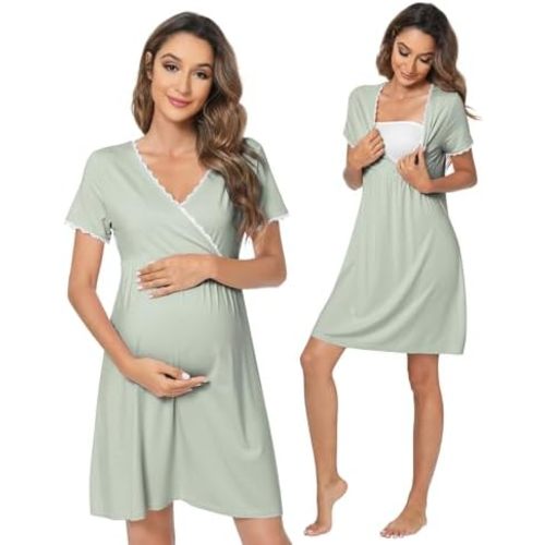 WiWi Soft Viscose from Bamboo 3 in 1 Maternity/Delivery/Nursing Labor Nightgowns Breastfeeding Sleep Shirt Gowns S-XXL
