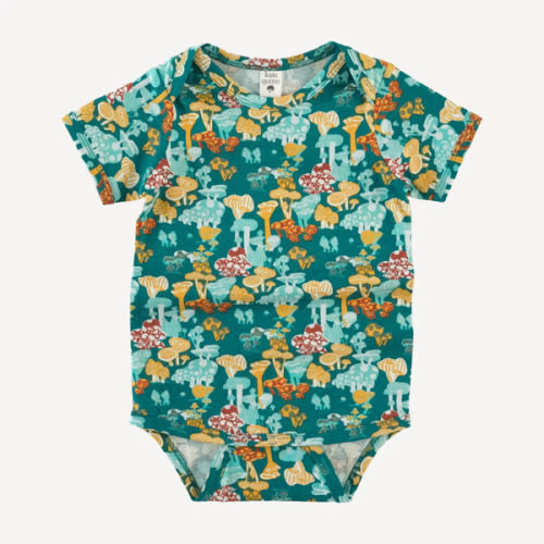 short sleeve lap neck bodysuit | magic mushrooms | organic cotton jersey