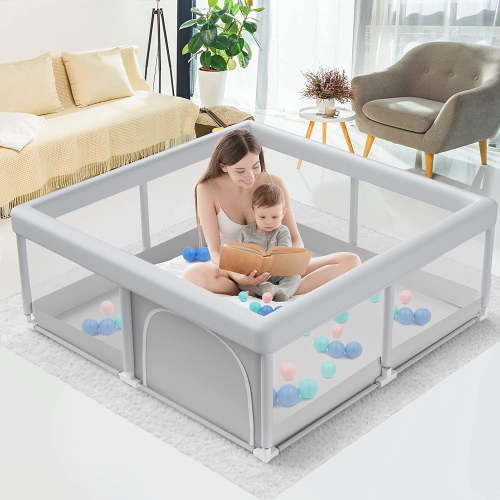 Ajulkrio Baby Playpen for Babies and Toddlers, Play Fence Gate Play Pen for Unisex Kid Grey 50x50x27 inch