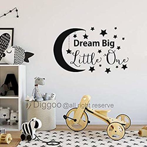 Dream Big Little One Decal Wall Decal for Kids Baby Nursery Decor Moon and Star Wall Decals Bedroom Decor (Black,14" h x 22" w)