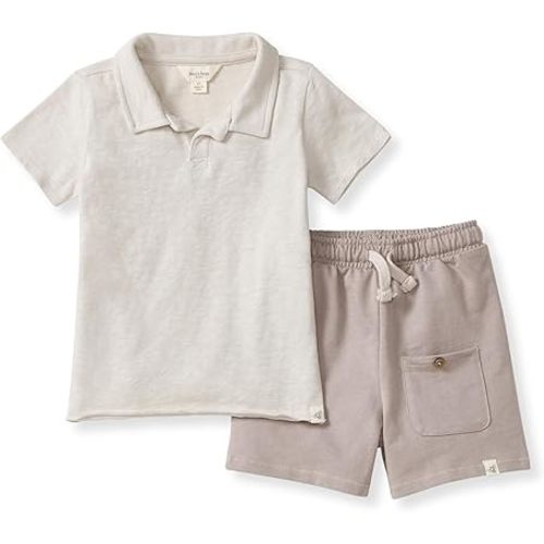 Burt's Bees Baby Baby Boys' Shirt and Shorts Set, Top & Bottom Outfit Bundle, 100% Organic Cotton