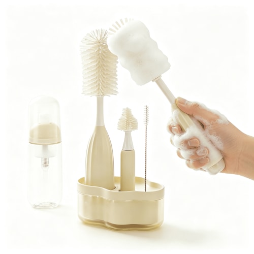 NORIZF All-In-One Press-To-Foam Silicone Baby Bottle Cleaning Kit Bottle Brush Nipple Straw Brushes Tabletop Drying Rack Bpa Free Baby Bottles Breast Pumps Small Appliances Travel-Friendly