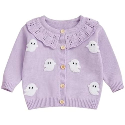 MoZiKQin Toddler Baby Girl Christmas Cardigan Sweater Candy Cane Embroidery Button Down Knit Sweaters Fall Winter Clothes