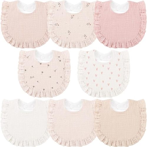 Bearmoss 8 Pack Muslin Baby Bibs for Drooling and Teething, Soft Bibs for Girls, Boys, Newborn