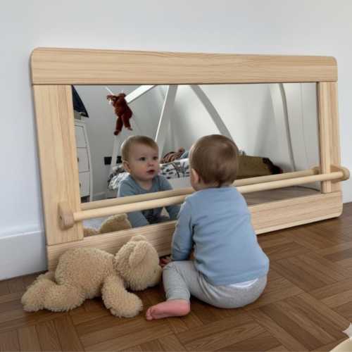 Montessori Toddler Mirror: Safe Acrylic Mirror with Pull-Up Bar Motor Development