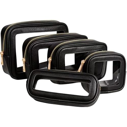 5Pcs Diaper Bag Organizer Pouch Set, Waterproof Travel Clear Makeup Bag Set for Women Small Toiletry Bag Travel Packing Organizer Bags Cosmetic Case with Zipper Compact Car Organizer Bag (Black Set)