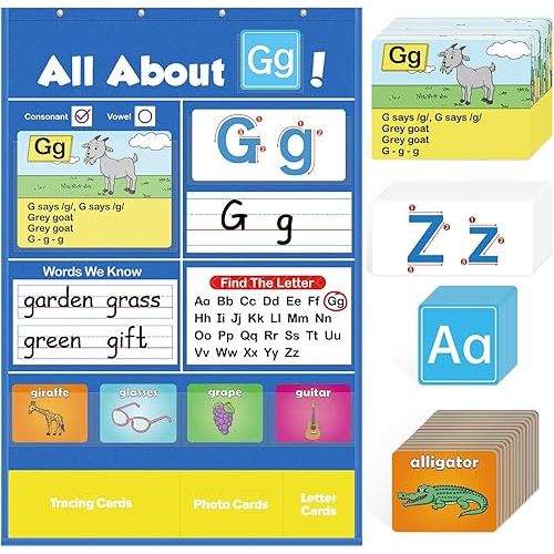 Torlam Alphabet Learning Pocket Chart Alphabet Wall Chart ABC Flash Cards Learning Games, Handwriting Practice Letter Tracing for Kids Homeschool Preschool Kindergarten Learning Activities Must Haves