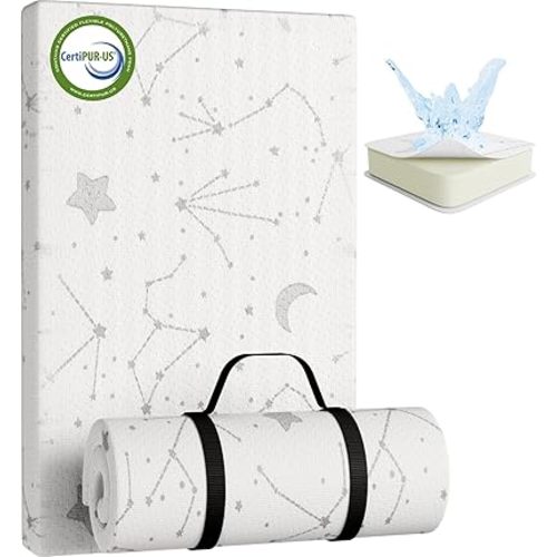 YENING Breathable Pack and Play Mattress Pad 38x26 Waterproof Baby Mattress for Pack N Play Matress Topper Waterproof with Strap