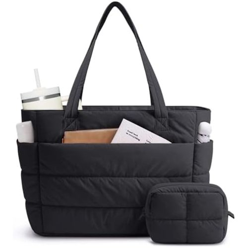 Narwey Nylon Puffer Tote Bag for Women, Puffy Work Nurse Teacher Tote Bag, Quilted Shoulder Bag for Travel, Gym, Gifts