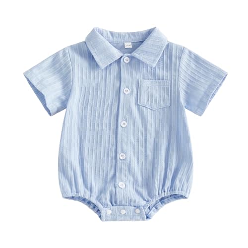 Balaflyie Baby Boy Shirt Romper Button Down Collared Bubble Bodysuit Summer Infant Clothes