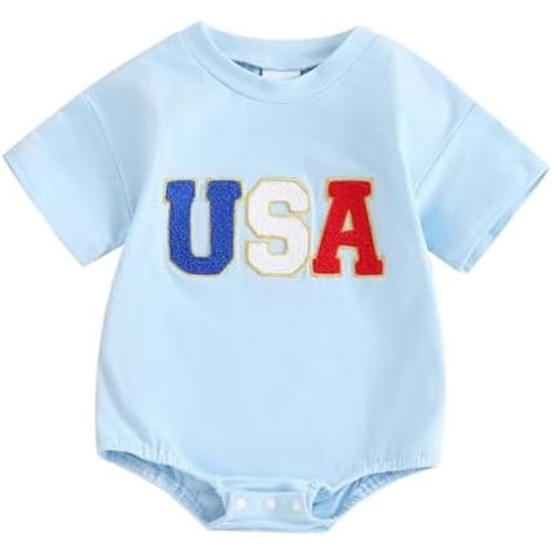 Ayalinggo 4th of July Baby Outfit Boy Girl My First Fourth of July Bubble Romper Oversized Onesie Toddler USA Clothes