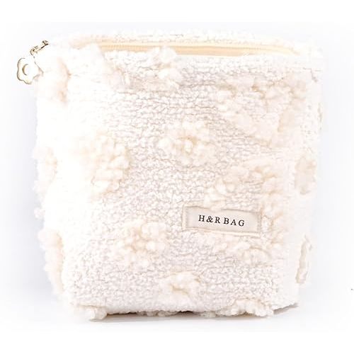 Makeup Bag for Women Fluffy Cosmetic Bag with Zipper Cute Cosmetic Pouch Portable Toiletry Bag Handbag Make Up Travel Purse Organizer Small Size