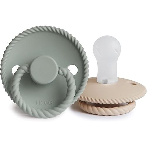 Frigg Rope SilkySoft Silicone Baby Pacifier | Made in Denmark | BPA-Free (Sage/Croissant, 0-6 Months)