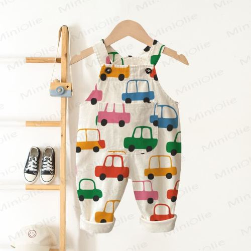 Baby Toddler Multicolor Cars White Pocket Overalls