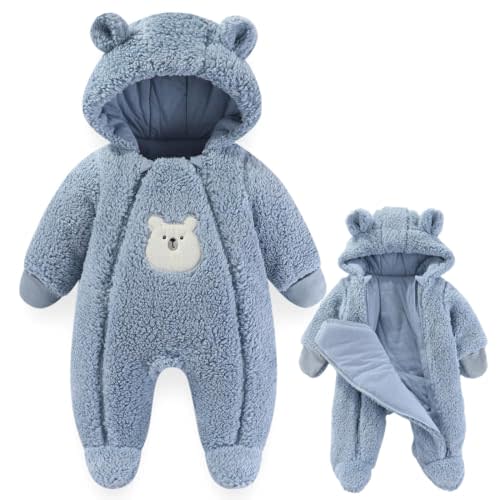 Fairy Baby Newborn Baby Winter Snowsuit Bear Thick Romper Footie Double Zip Hooded Jumpsuit Fleece Coat Infant Boy Girl 0-12M